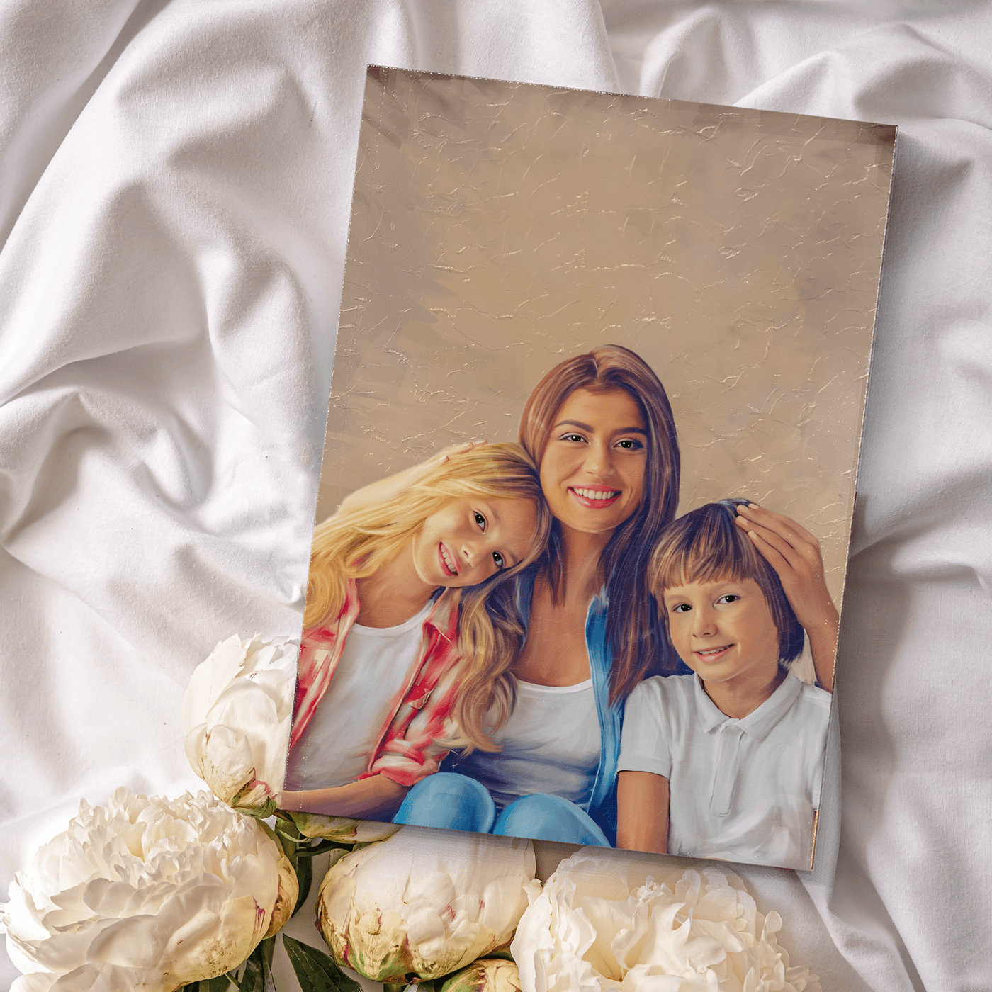 mother acrylic painting of a lovely mother with her daughter and son