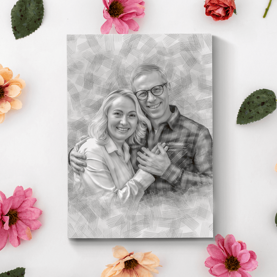 couple pencil drawing of a lovely couple drew in a black and white