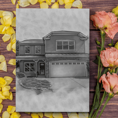 charcoal house drawing of an amazing house for a family