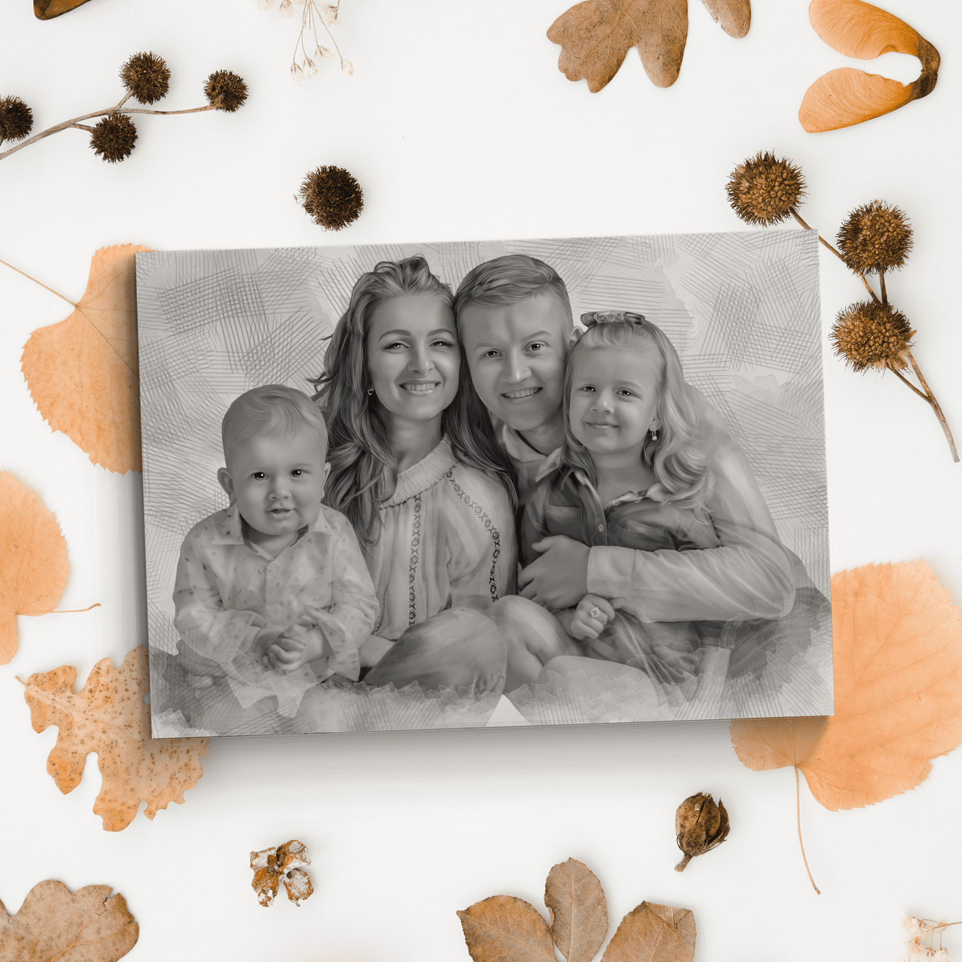 family pencil sketch of a happy family drawn in black and white