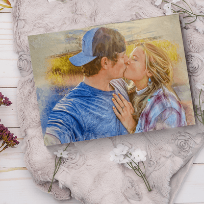 couple watercolor painting of A lovely couple kissing each other happily