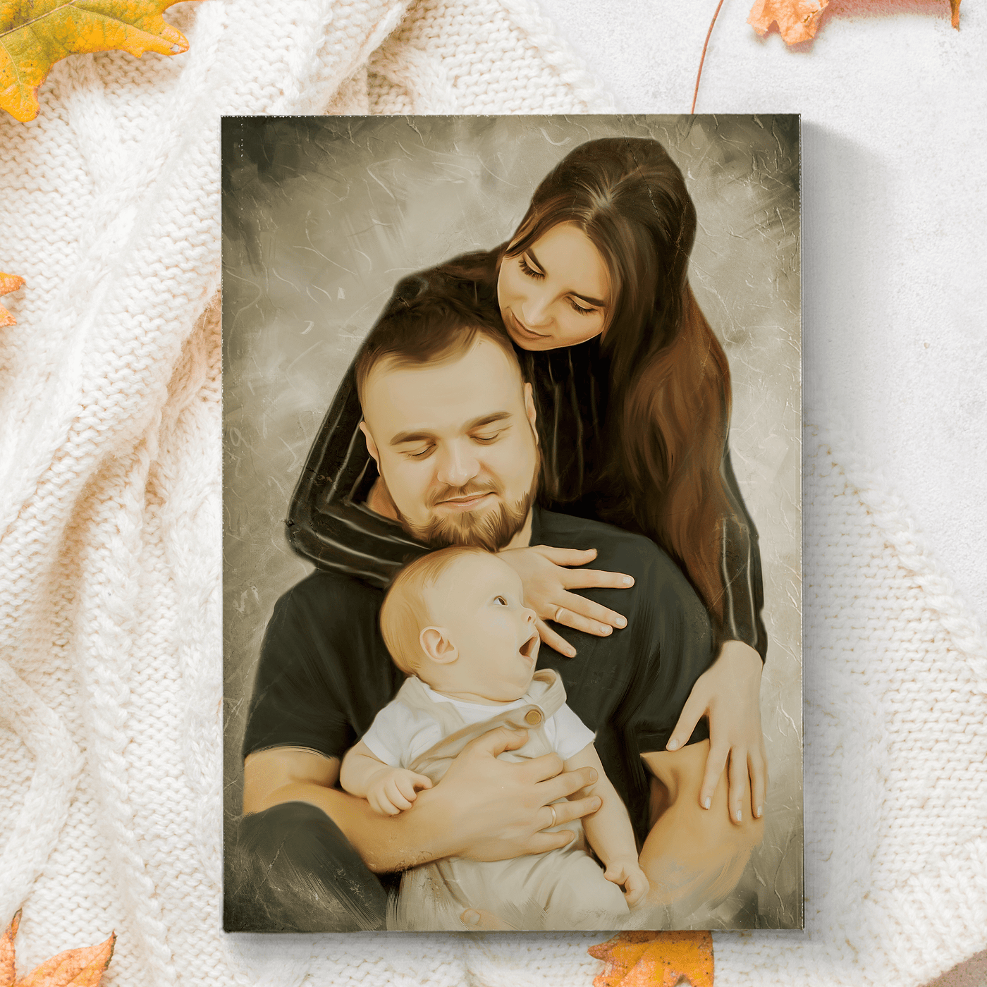 acrylic baby portrait of a happy family