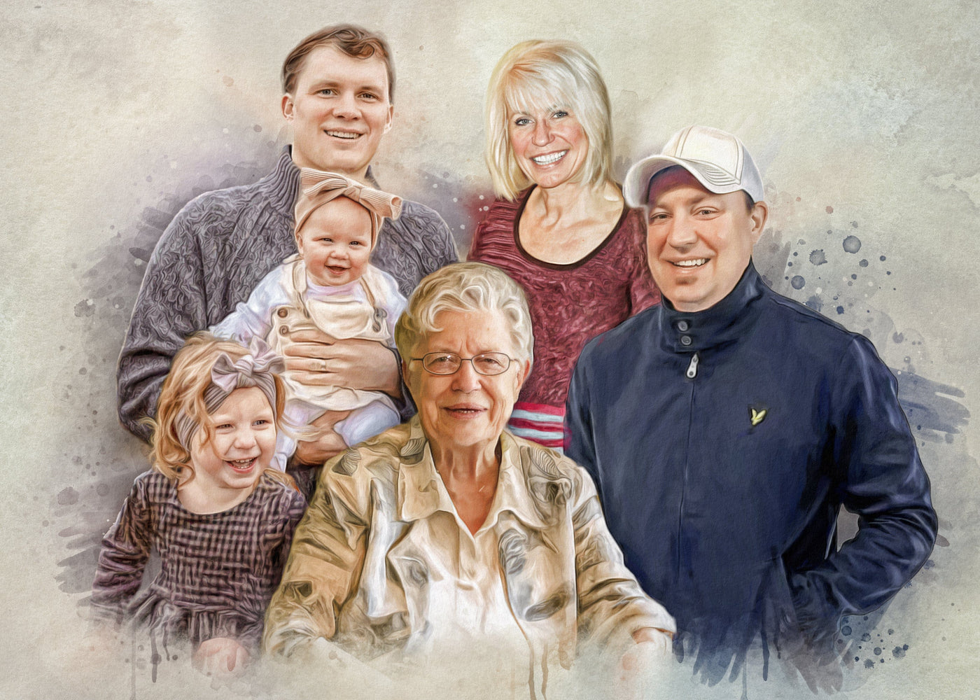 family watercolor painting a lovely and happy family