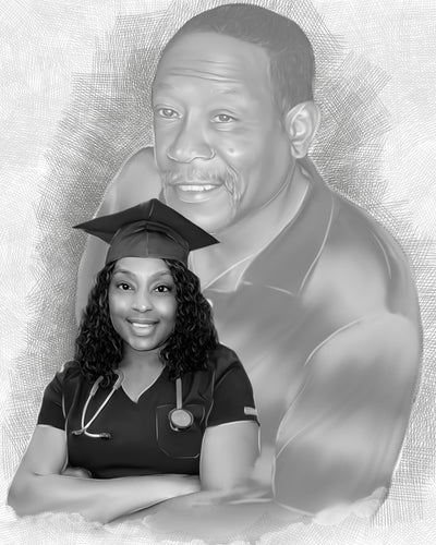 graduation pencil drawing of woman and his father