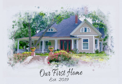 watercolor house painting capturing the transformation from a house to a home for a family