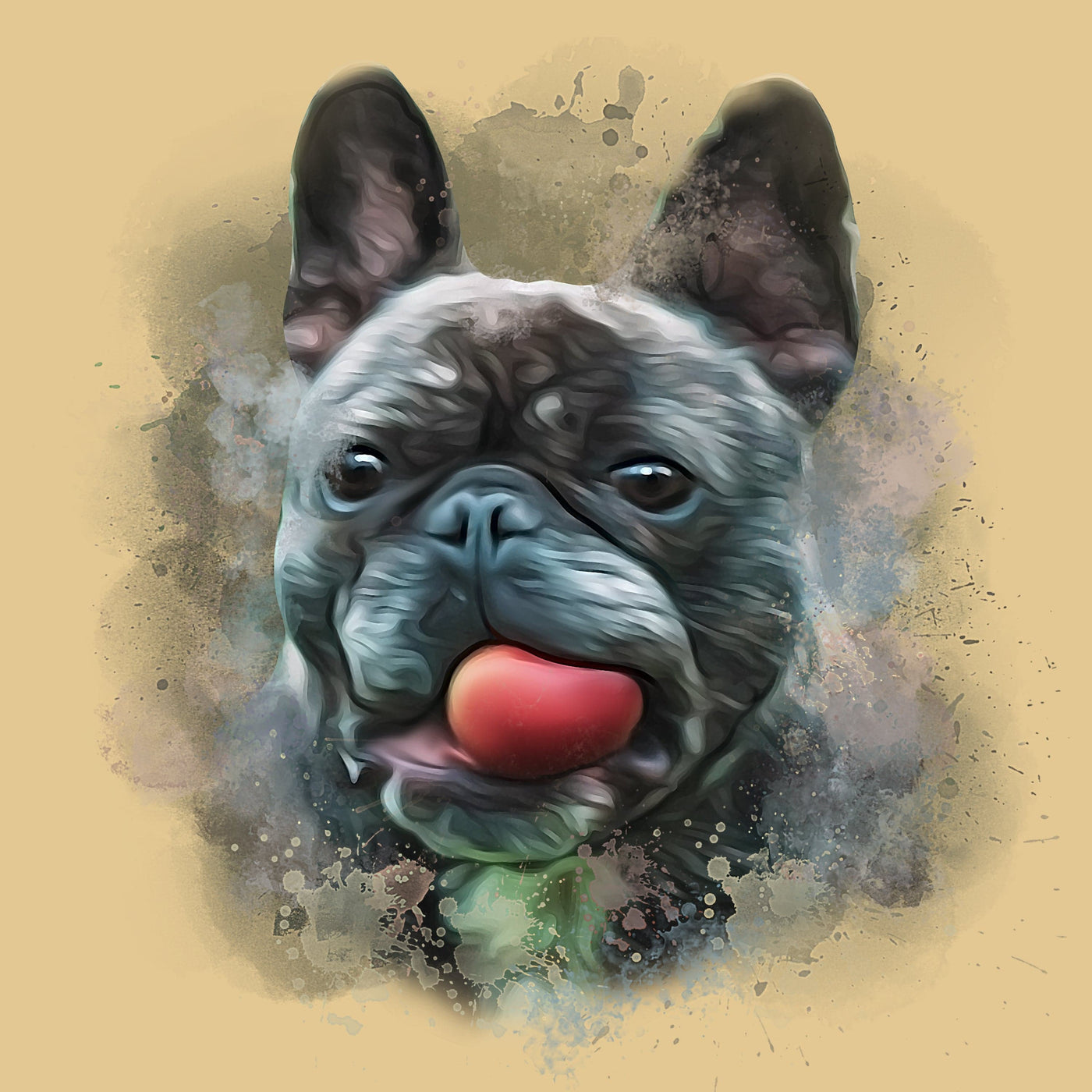 dog watercolor painting of a dog with black fur, holding a red ball in its mouth.