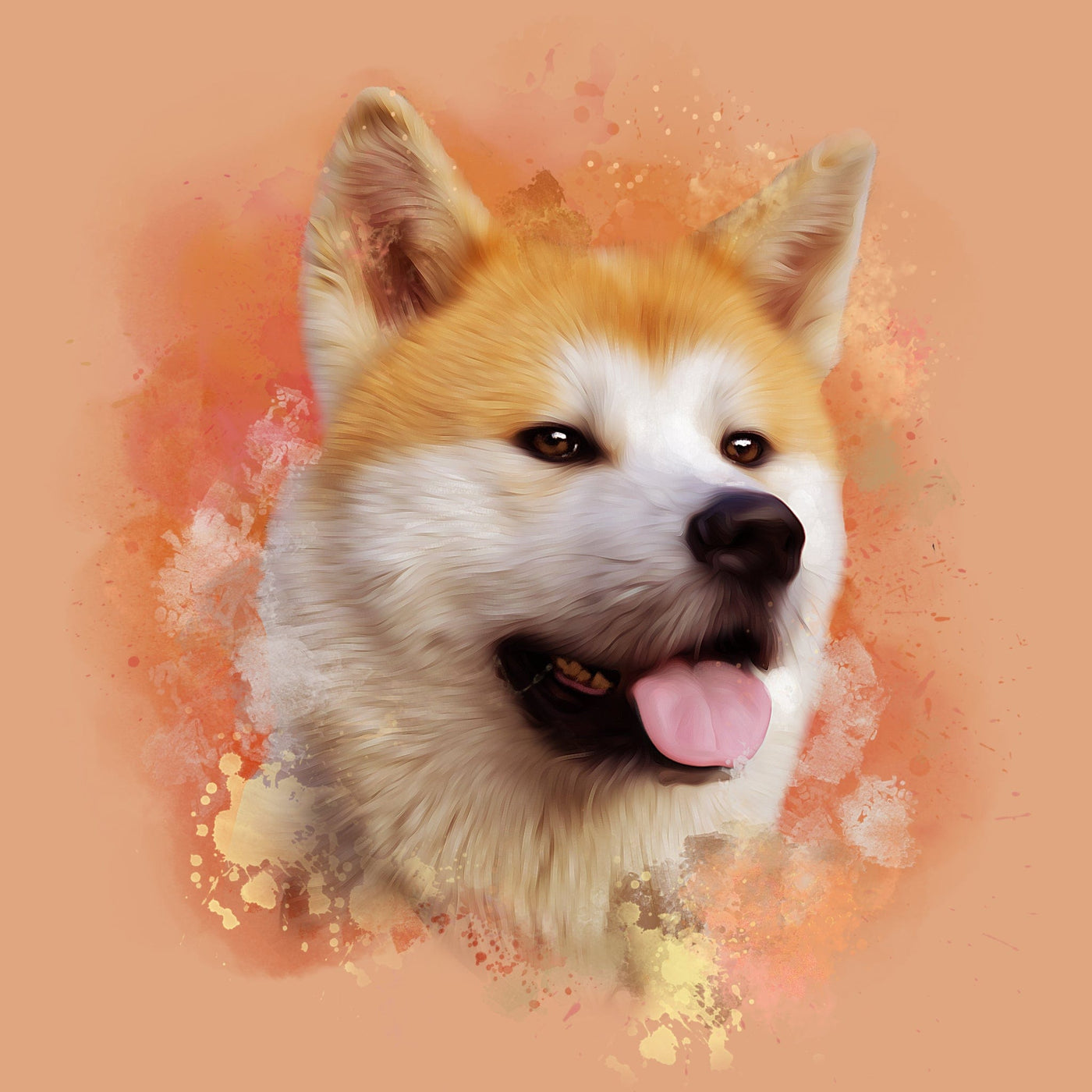 dog watercolor painting of a cute dog with white and orange fur