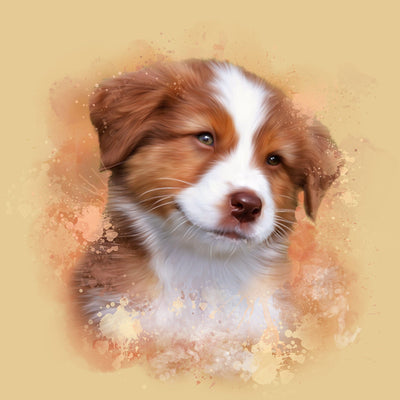 watercolor pet portrait of a cute dog  with an orange and white tones