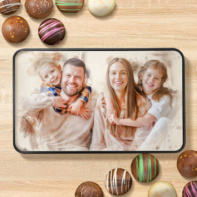 Custom Watercolor Portrait on Chocolate Truffles Tin Box