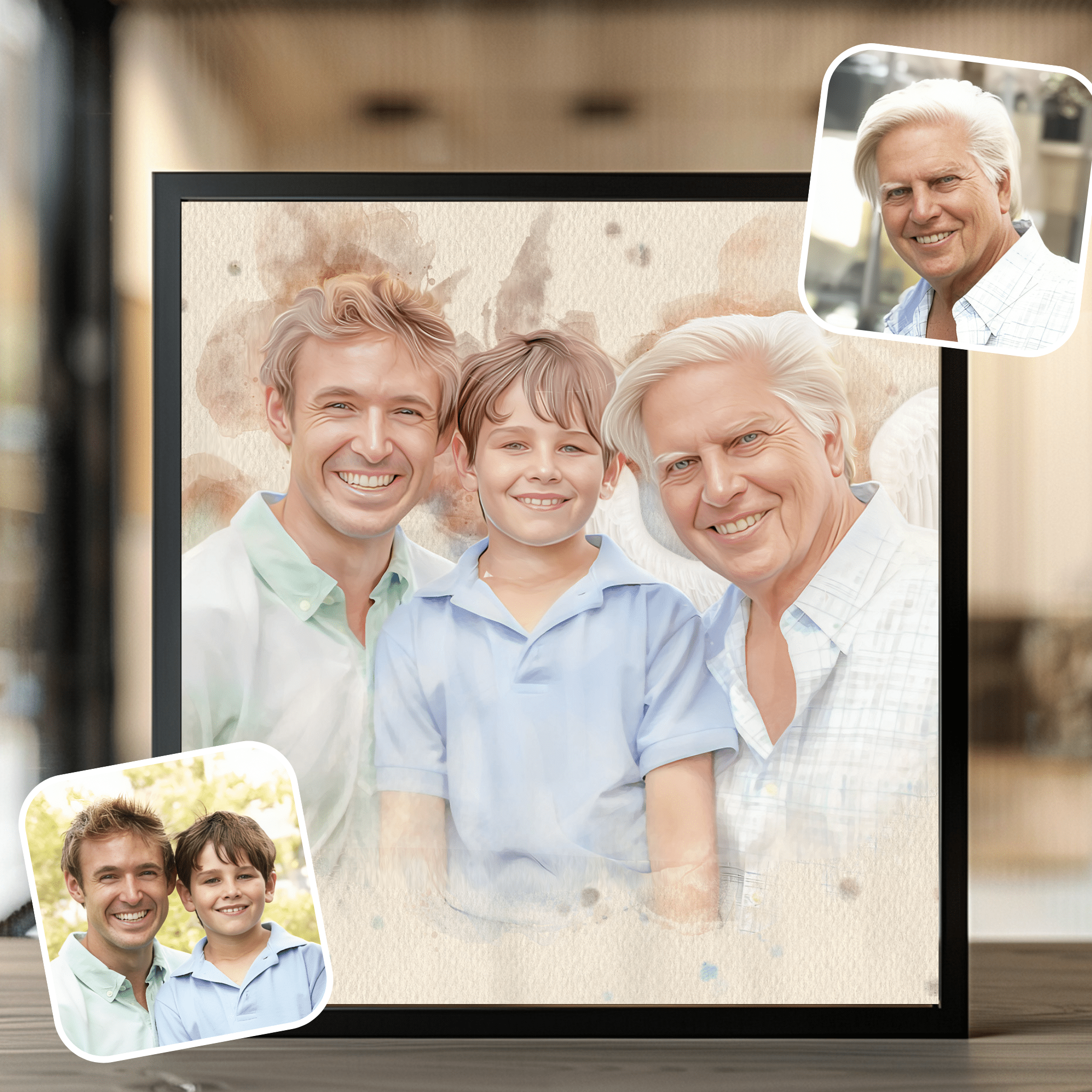Add Deceased Loved One to Photo | Custom Framed Canvas Paintings with Deceased Loved Ones