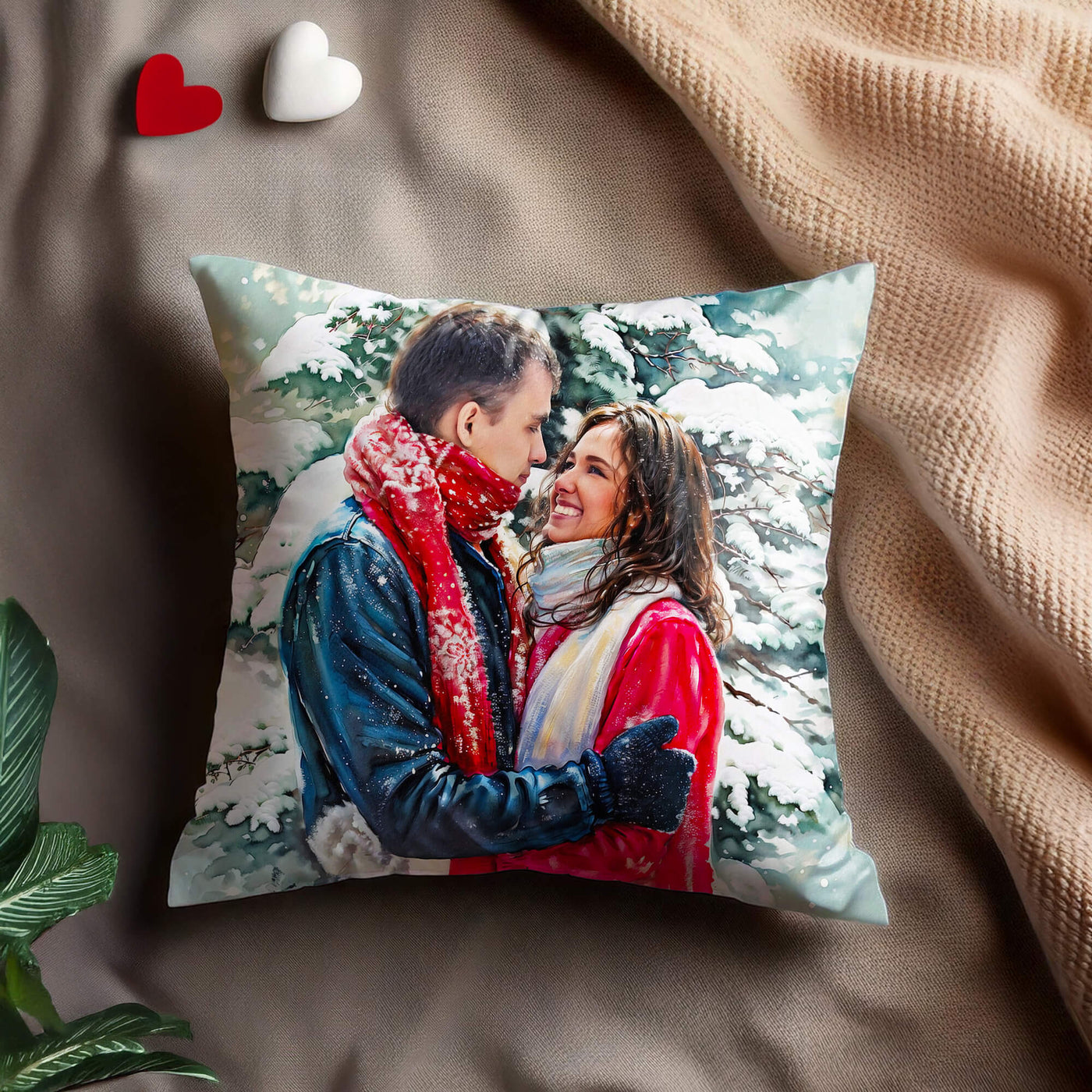 Custom Couple Watercolor Portrait Pillow