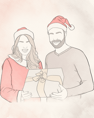 christmas art gift lineart of a lovely couple