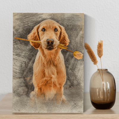 Colored Pencil Dog Portraits of an adorable orange furred dog