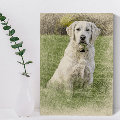 Colored Pencil Dog Portraits of an adorable white furred dog
