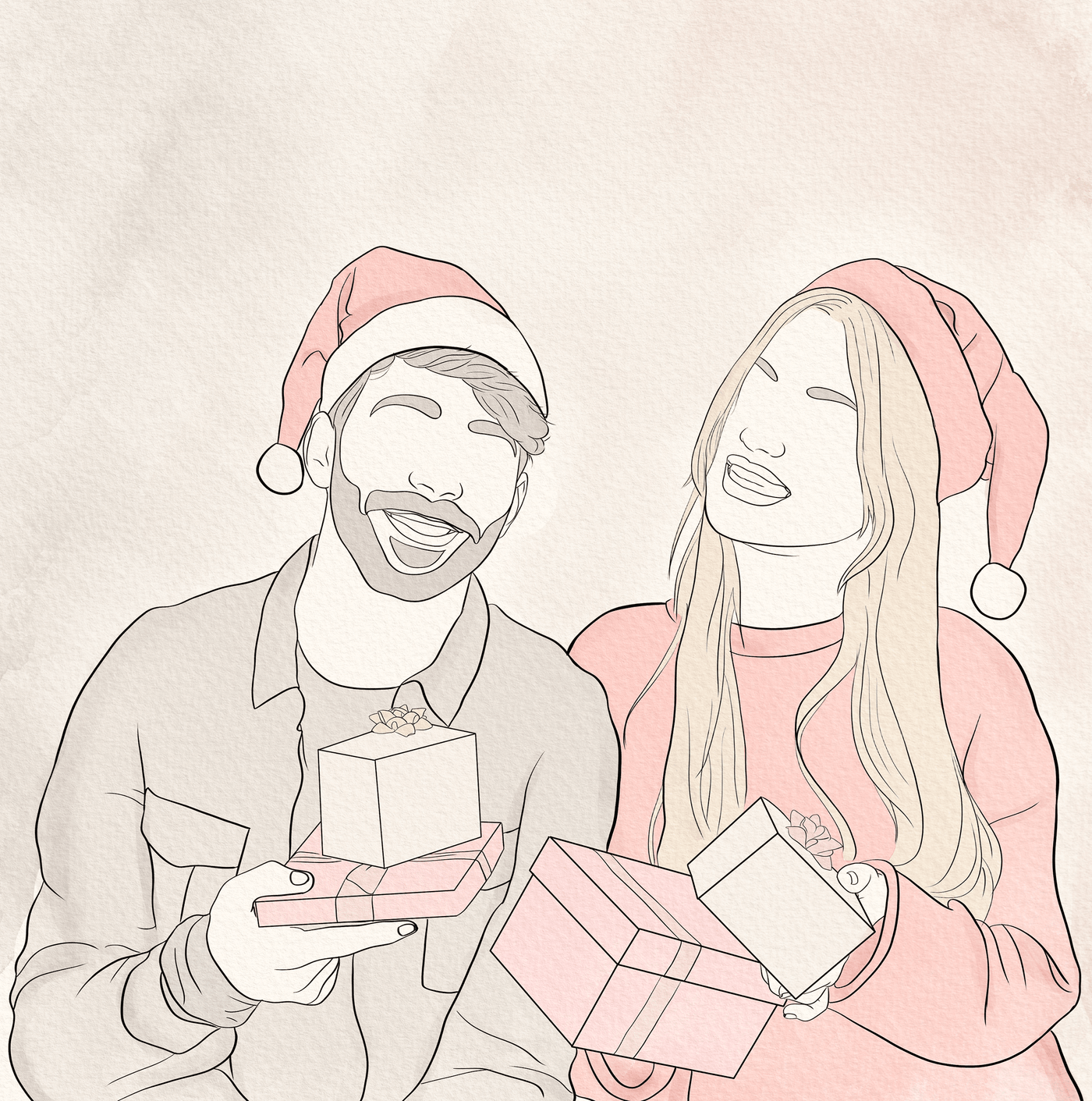 christmas art gift lineart of a lovely couple
