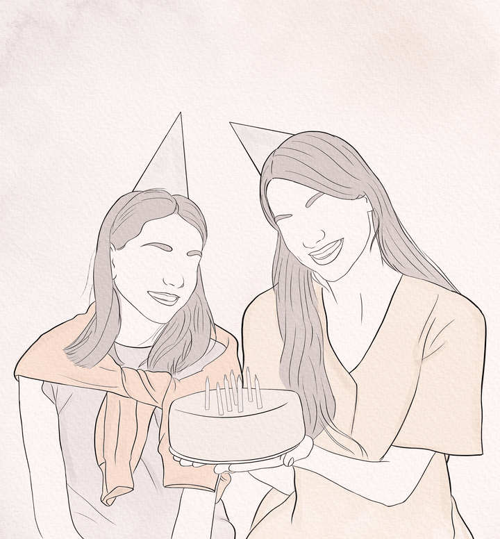 birthday line art of a mother and daughter