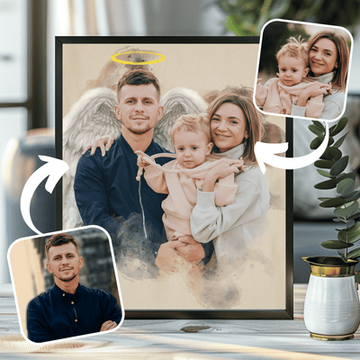 add deceased loved one to photo of a before and after photo tranformation of a family photo with their deceased love one's