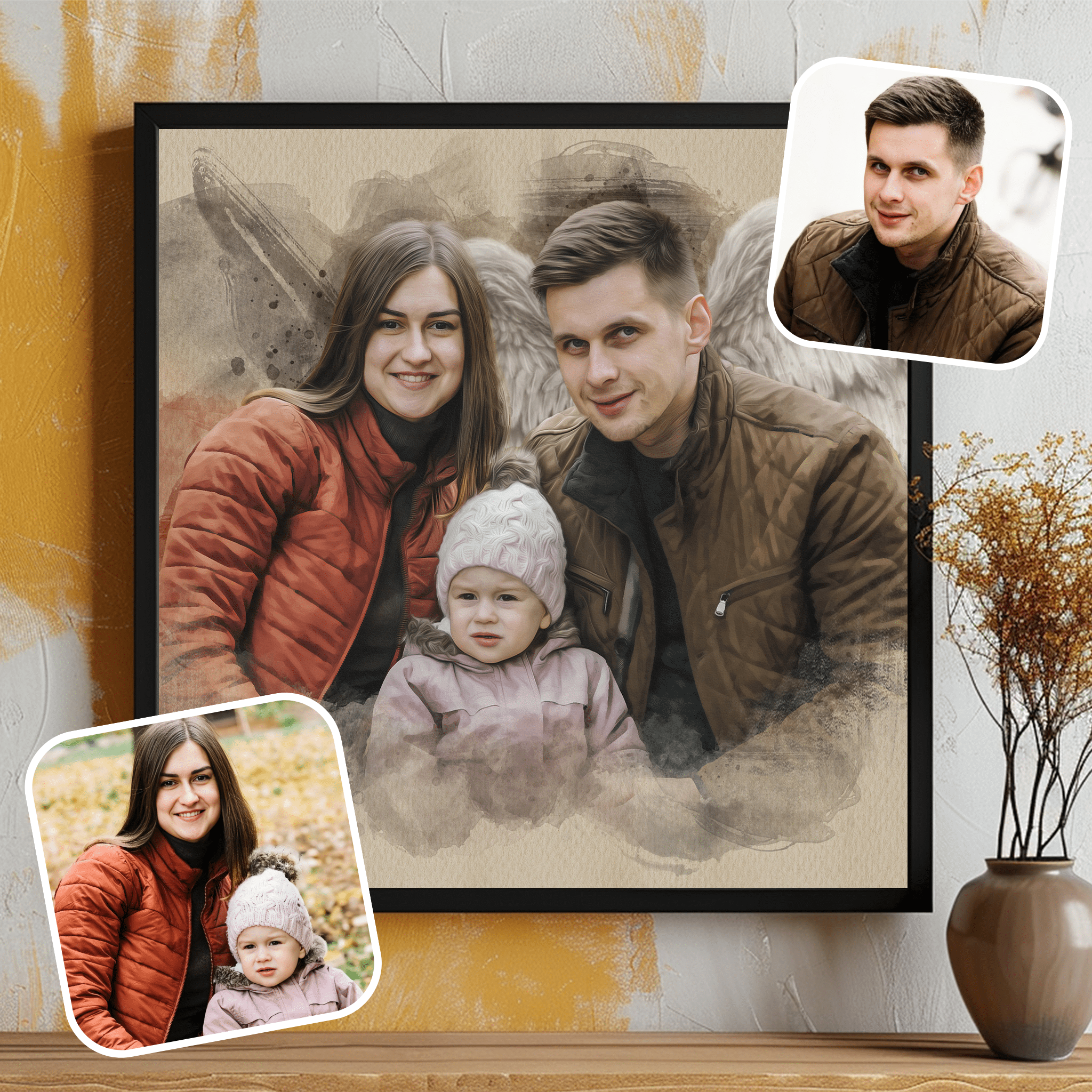Add Deceased Loved One to Photo | Custom Framed Canvas Paintings with Deceased Loved Ones