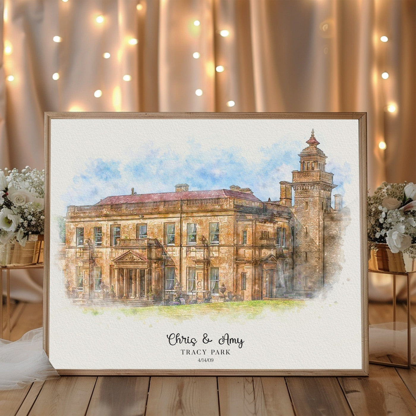 Watercolor Wedding Venue Portrait