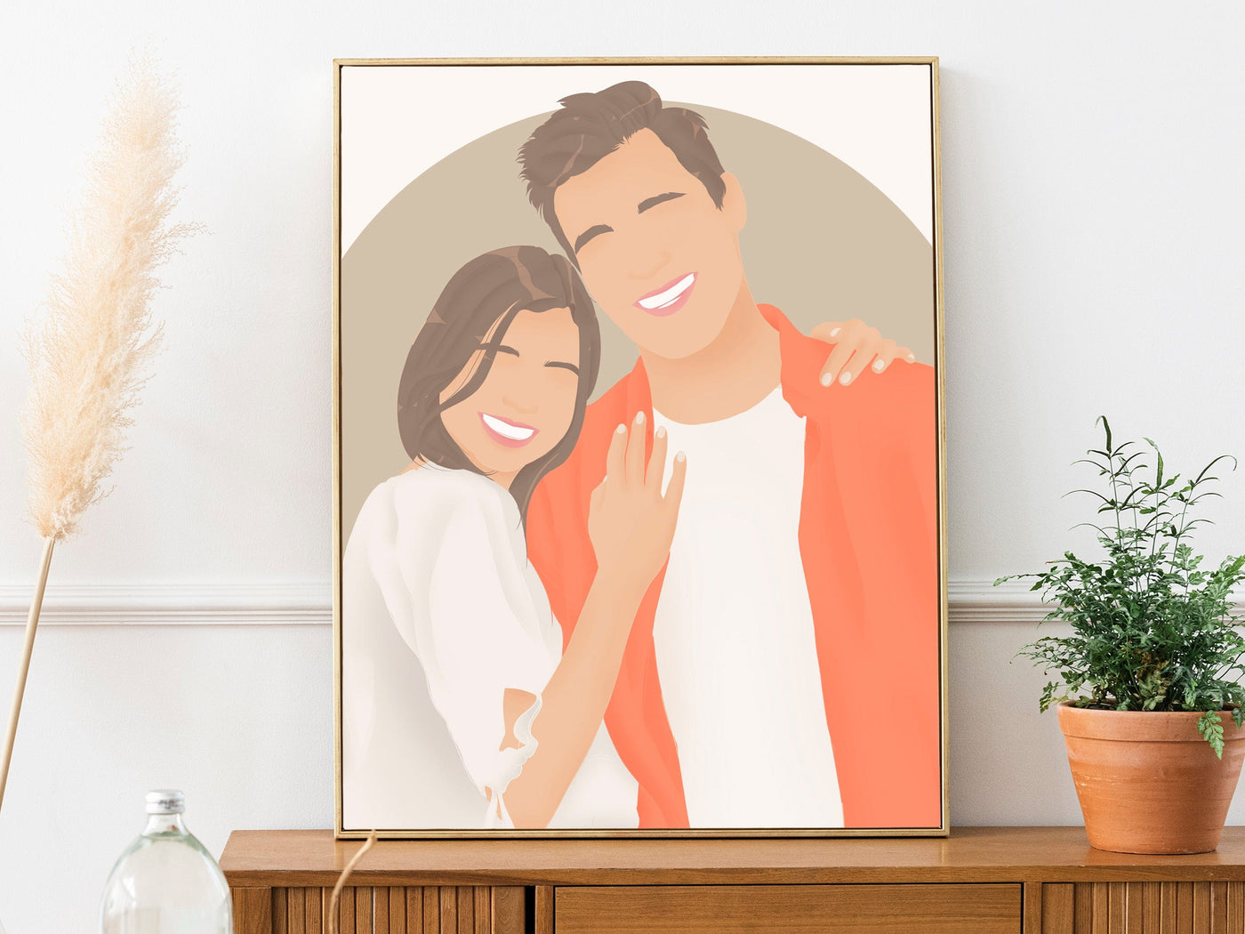 minimalist faceless portraits of a happy couple