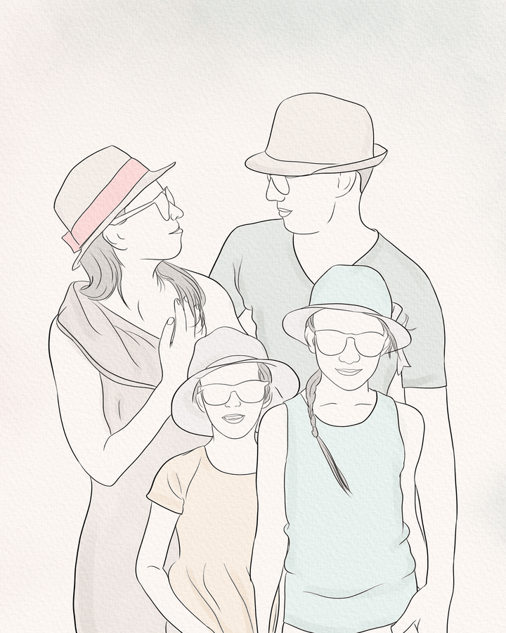 holiday line art of a lovely family