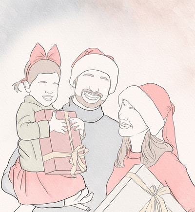 christmas art gift lineart of a lovely family