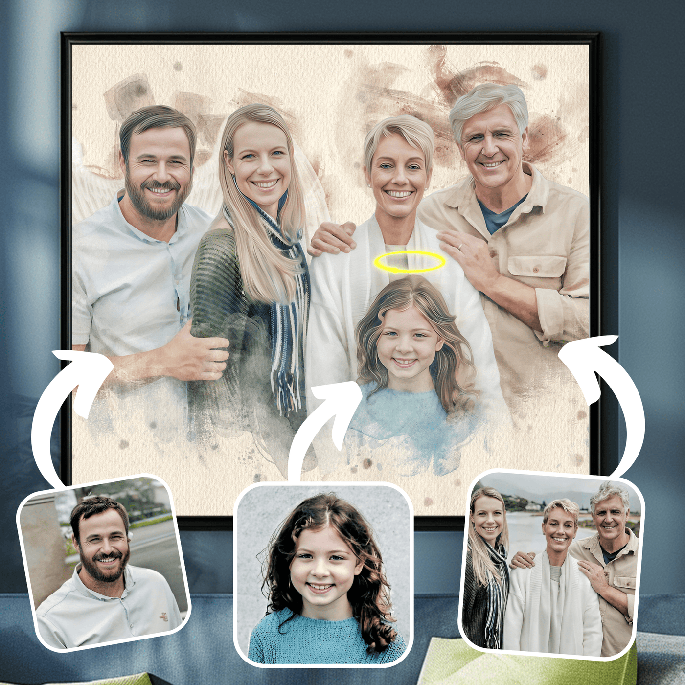 add deceased loved one to photo of a before and after photo tranformation of a family photo with their deceased love one's
