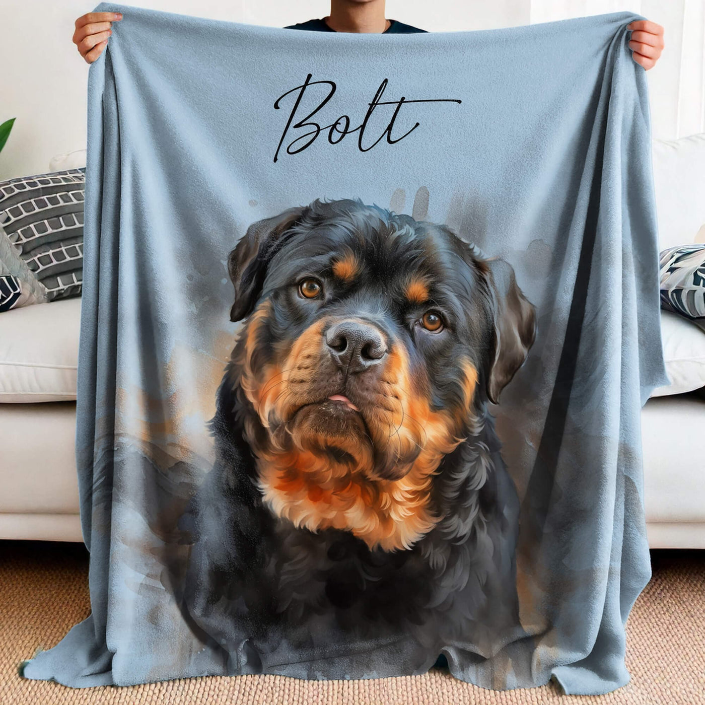 Watercolor Pet Portrait Blanket with Name