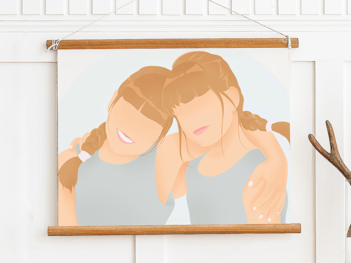 minimalist faceless portraits of a two lovely female buddies