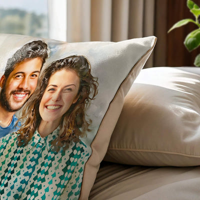 Custom Couple Watercolor Portrait Pillow