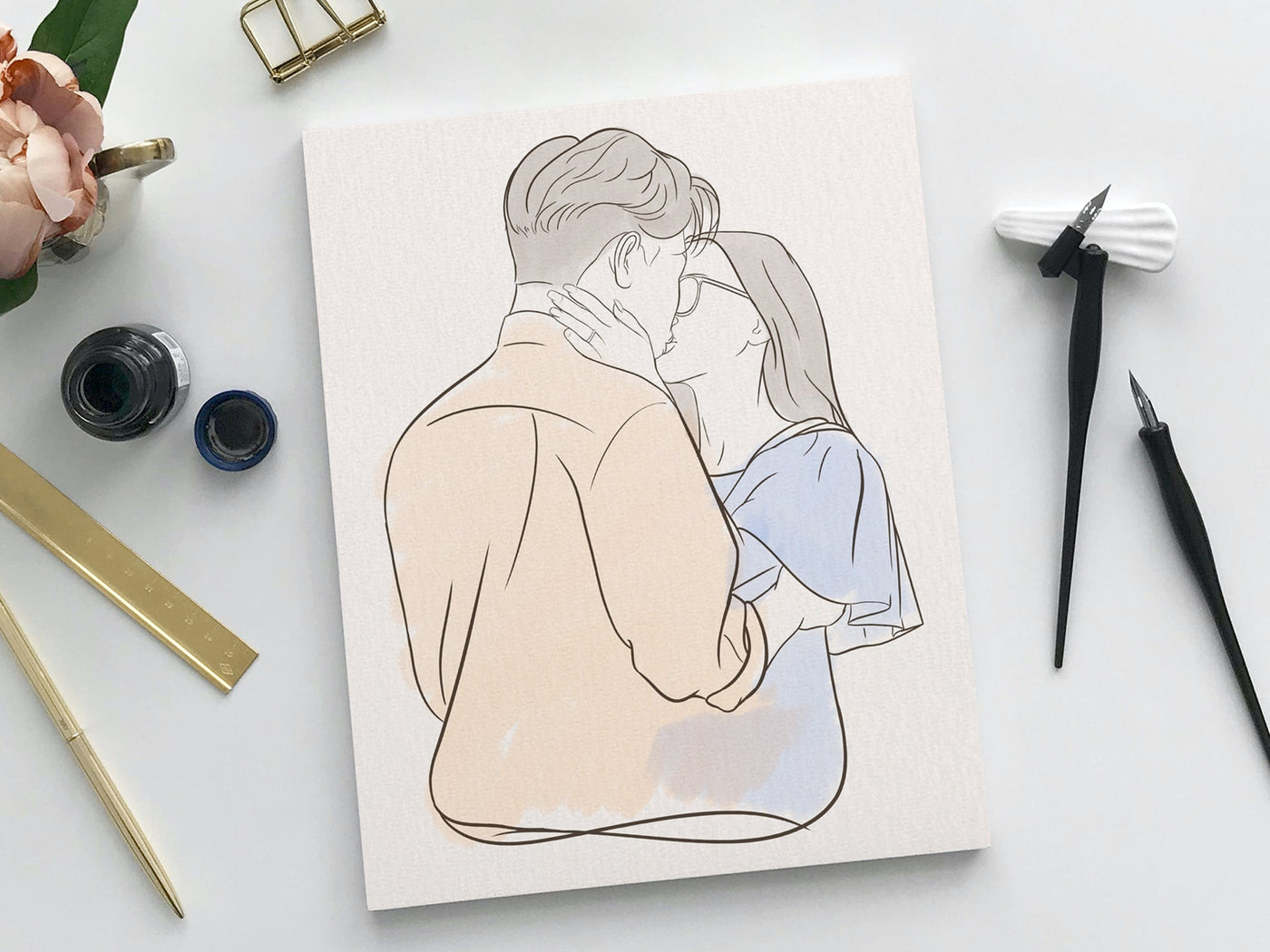 Couple Line Art Portrait