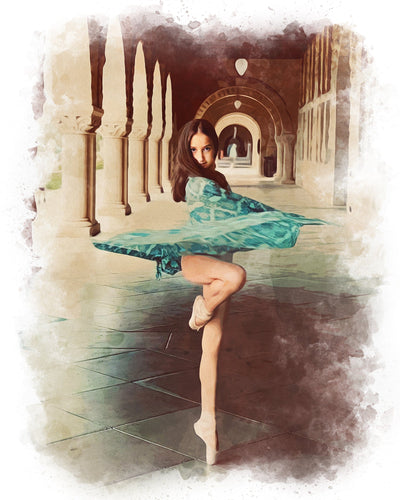 watercolor children portrait of a lovely ballerina