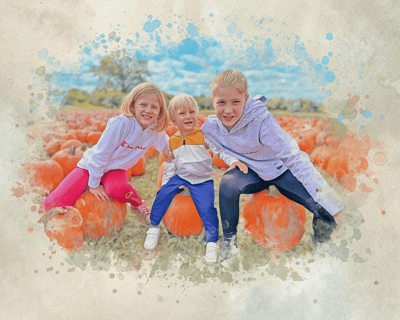 watercolor children portrait of an adorable siblings