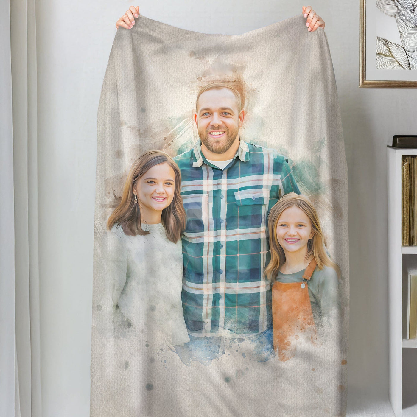 Custom Family Watercolor Portrait Blanket