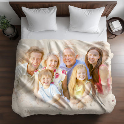 Custom Family Watercolor Portrait Blanket