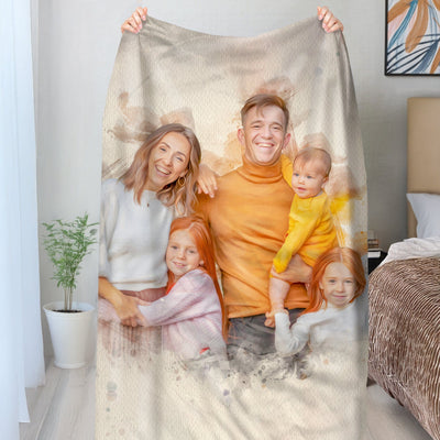 Custom Family Watercolor Portrait Blanket