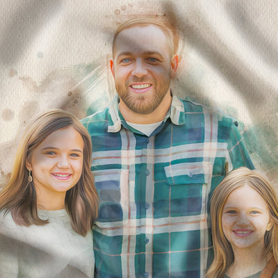 Custom Family Watercolor Portrait Blanket