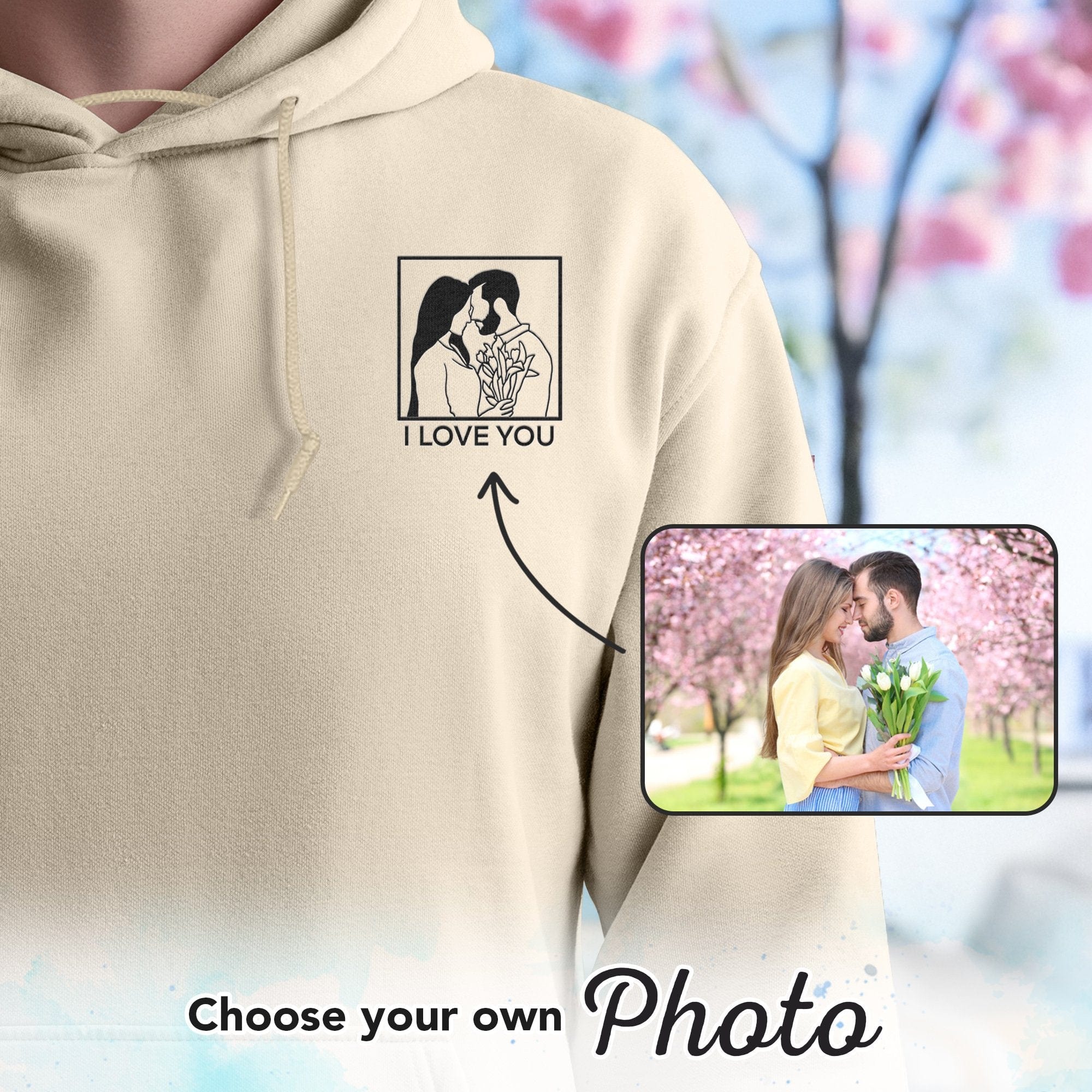 Couple Line Art Embroidered Hoodie