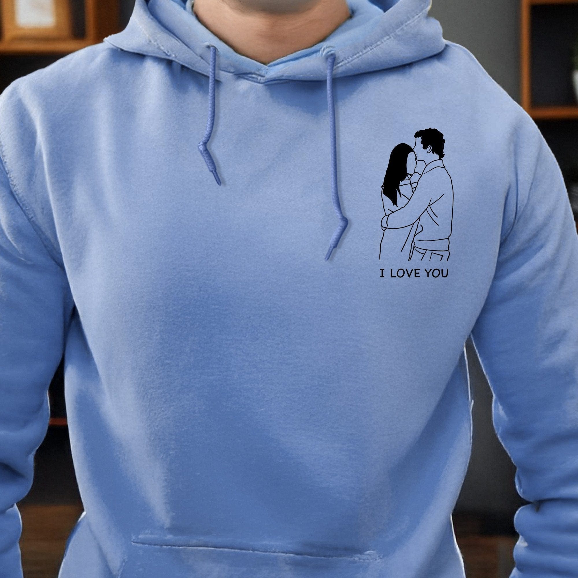 Couple Line Art Embroidered Hoodie