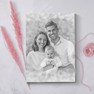 baby pencil drawing of lovely family drawn in black and white