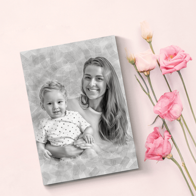 charcoal baby portrait of a lovely mother and son