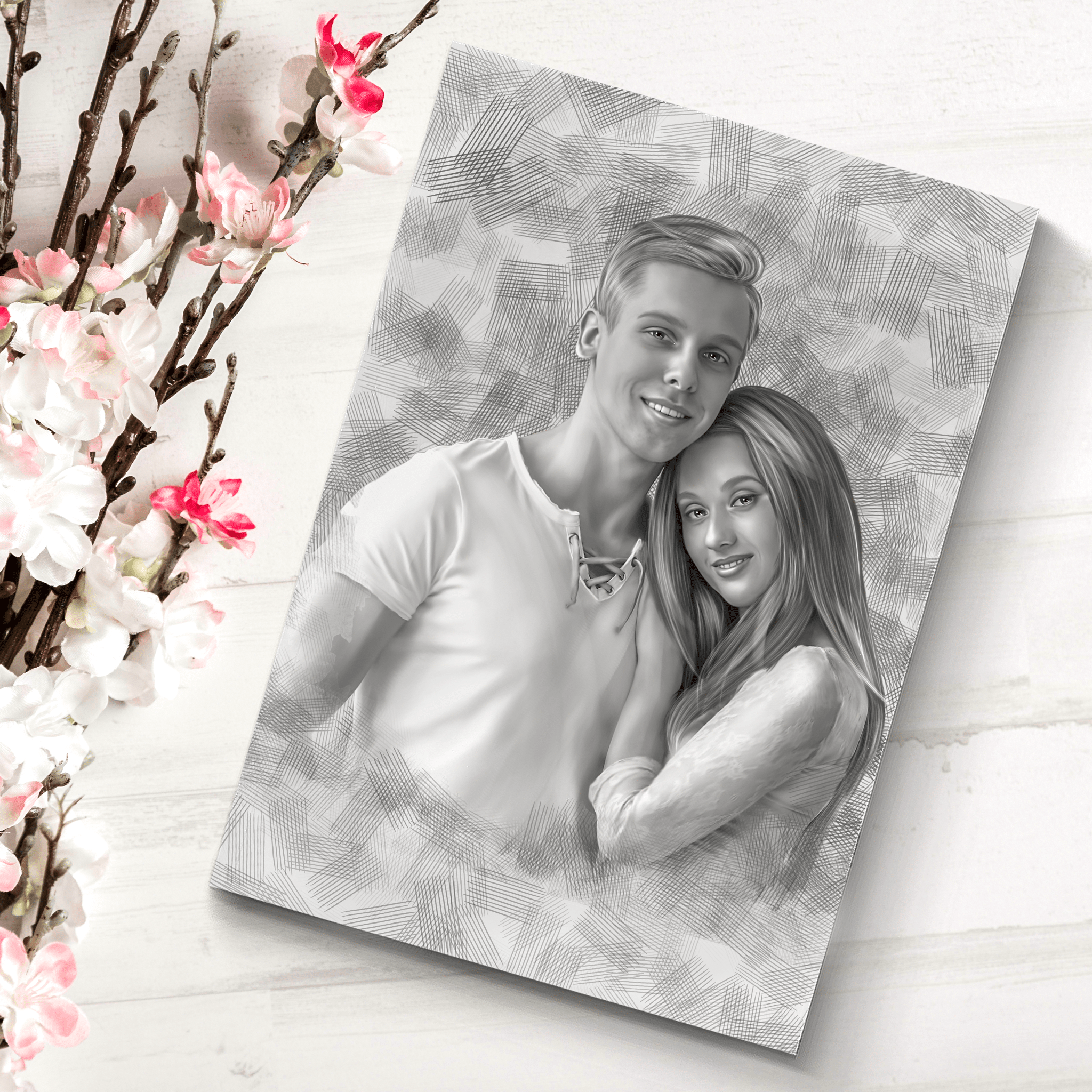 Custom Couple Drawing | Charcoal & Graphite Pencil Illustration