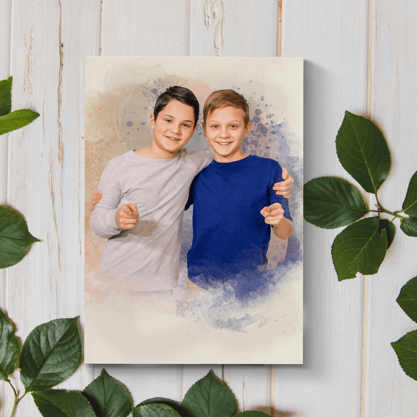 watercolor children portrait of a happy siblings