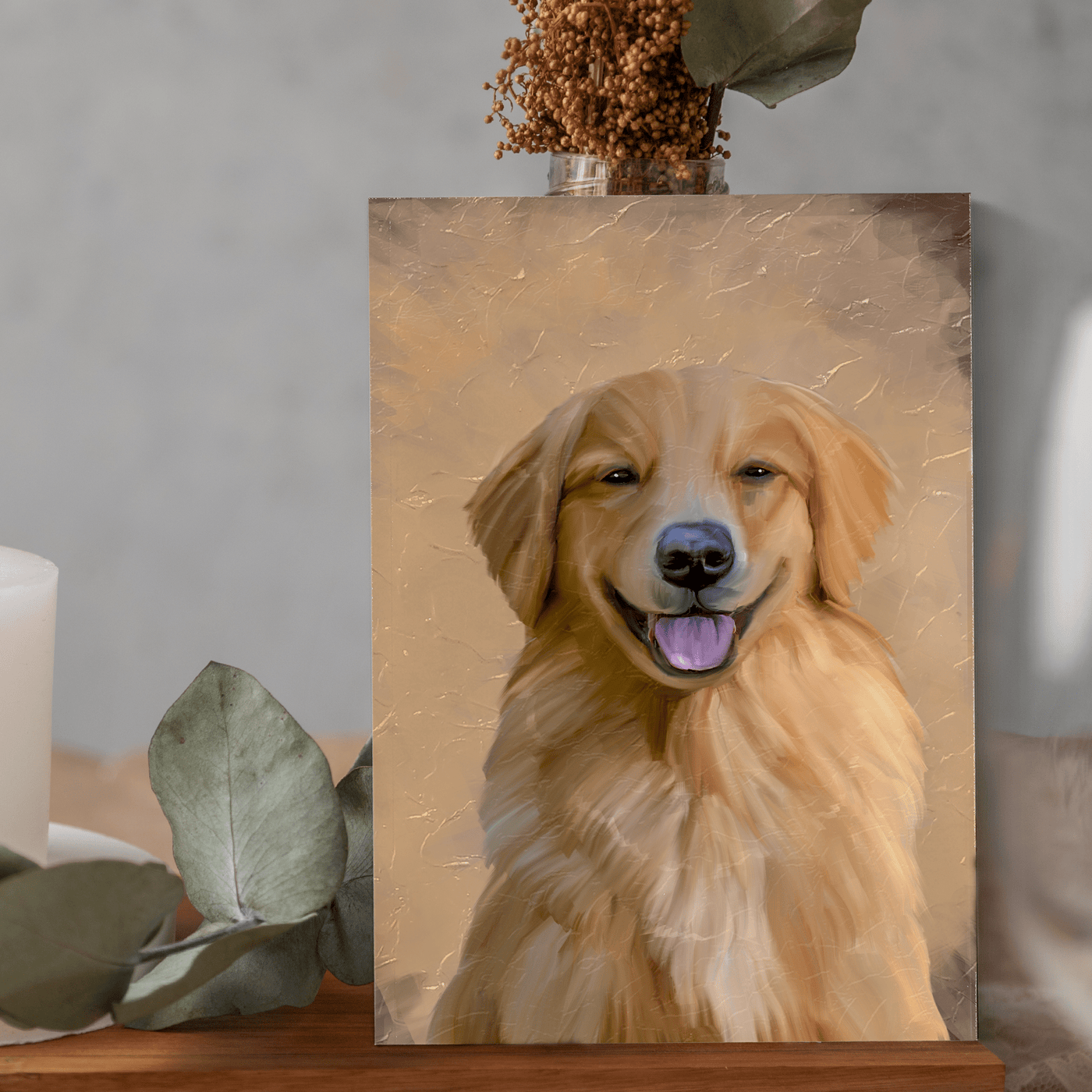 dog oil pastel of an adorable fur dog