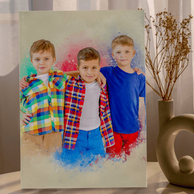children watercolor painting of a lovely siblings