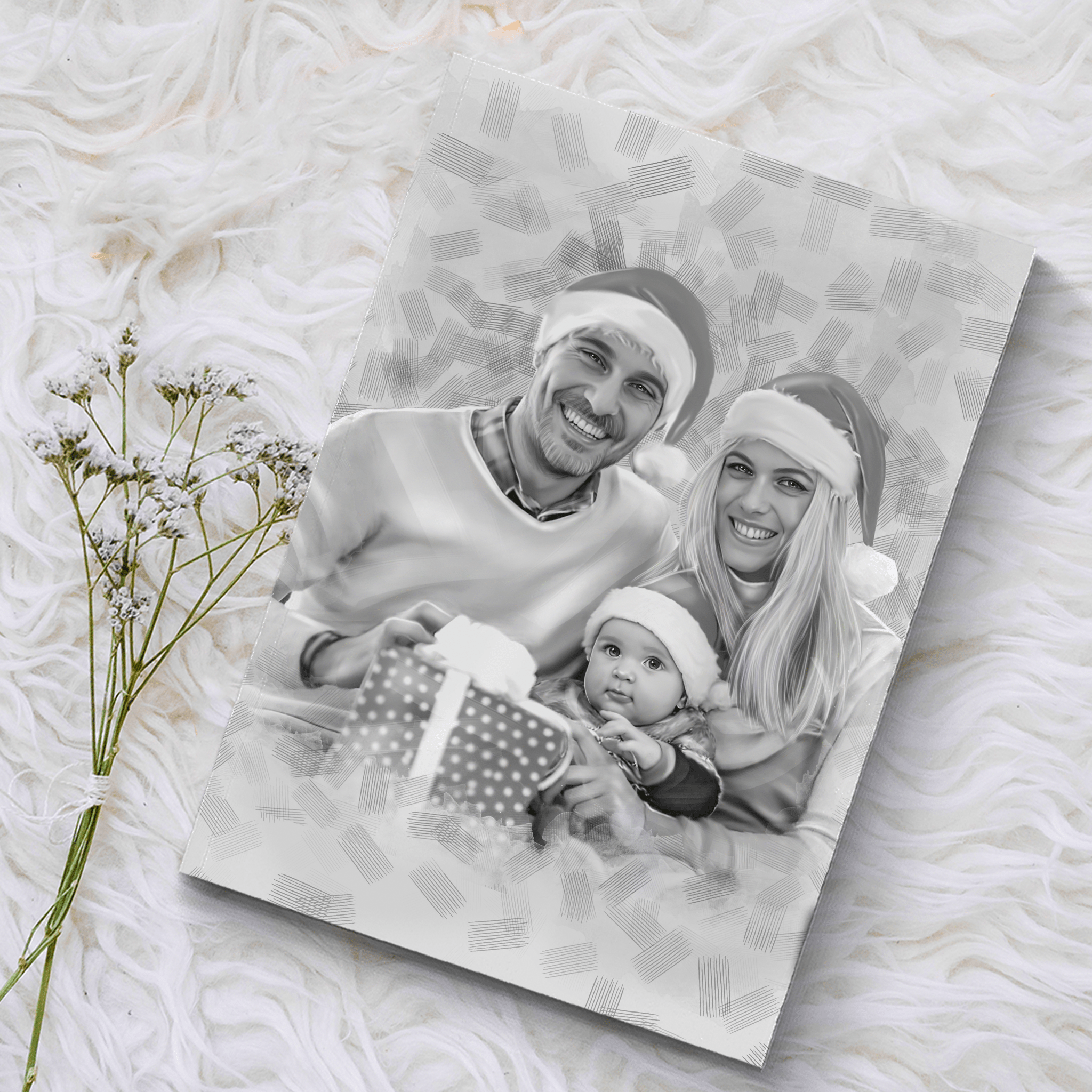 Custom Pencil Sketch Christmas Drawing