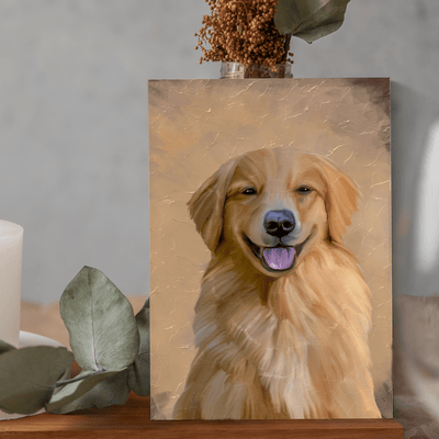 pastel pet portraits of an adorable and happy orange tone dog