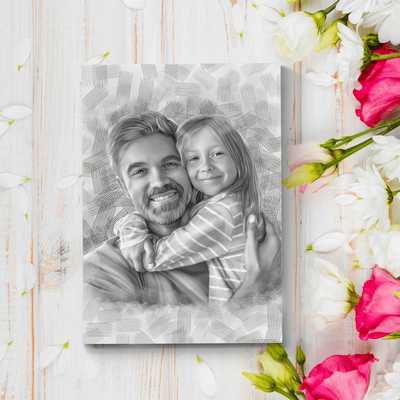 Father pencil sketch of a lovely father and daughter, drawn in black and white