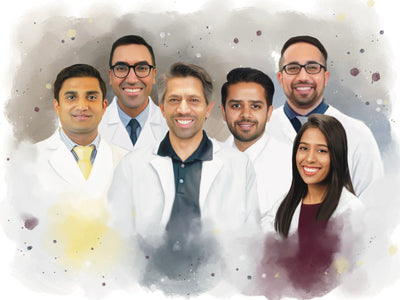 watercolor friend portrait of 6 professional doctors