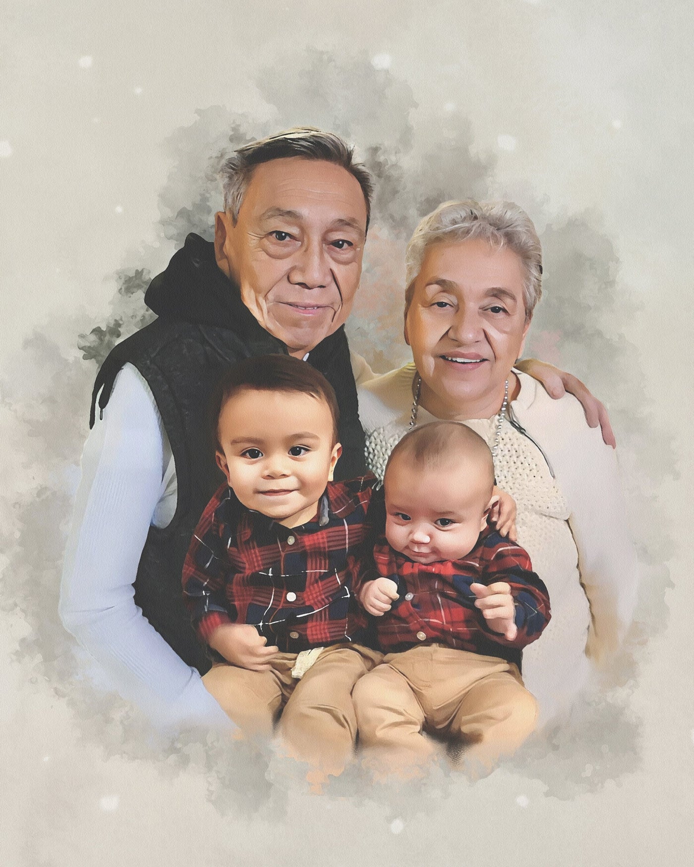 baby watercolor painting of grandparents with their cute grandchildren